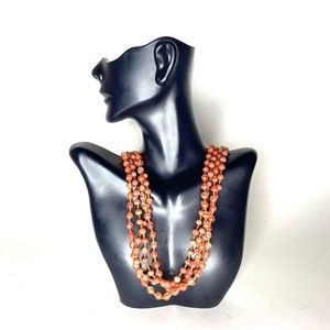 Vintage Sterling Silver Glass Necklace Coral Color Bead 22" Multi Strand